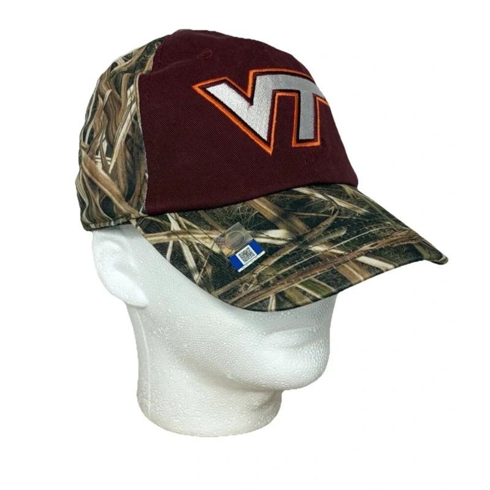 Virginia Tech Hokies Mossy Oak Shadow Grass Camo And Maroon Hat Adjustable NWT